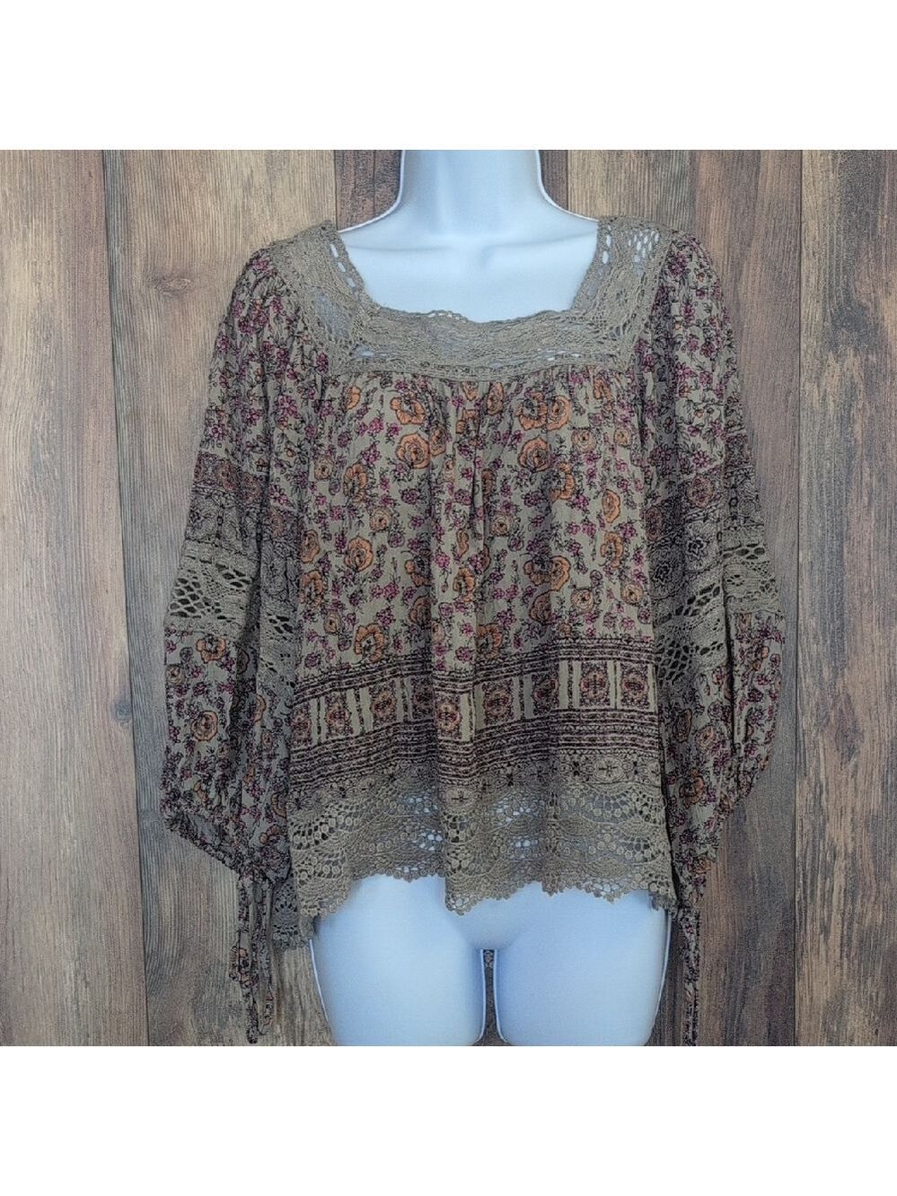 Boot Barn Boho Bohemian Floral Crochet Lace Blouse L                    M254